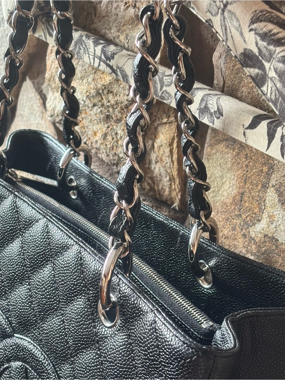 CHANEL NWT Grand Shopping Tote Black Quilted Caviar Leather W/Chain-Strap Handle - Picture 6 of 14